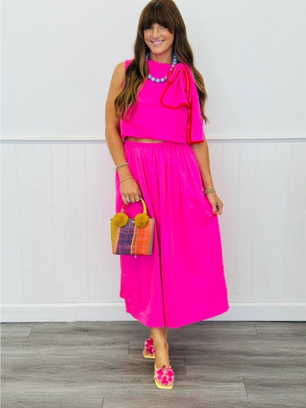 Bright Pink Midi Skirt with Pockets